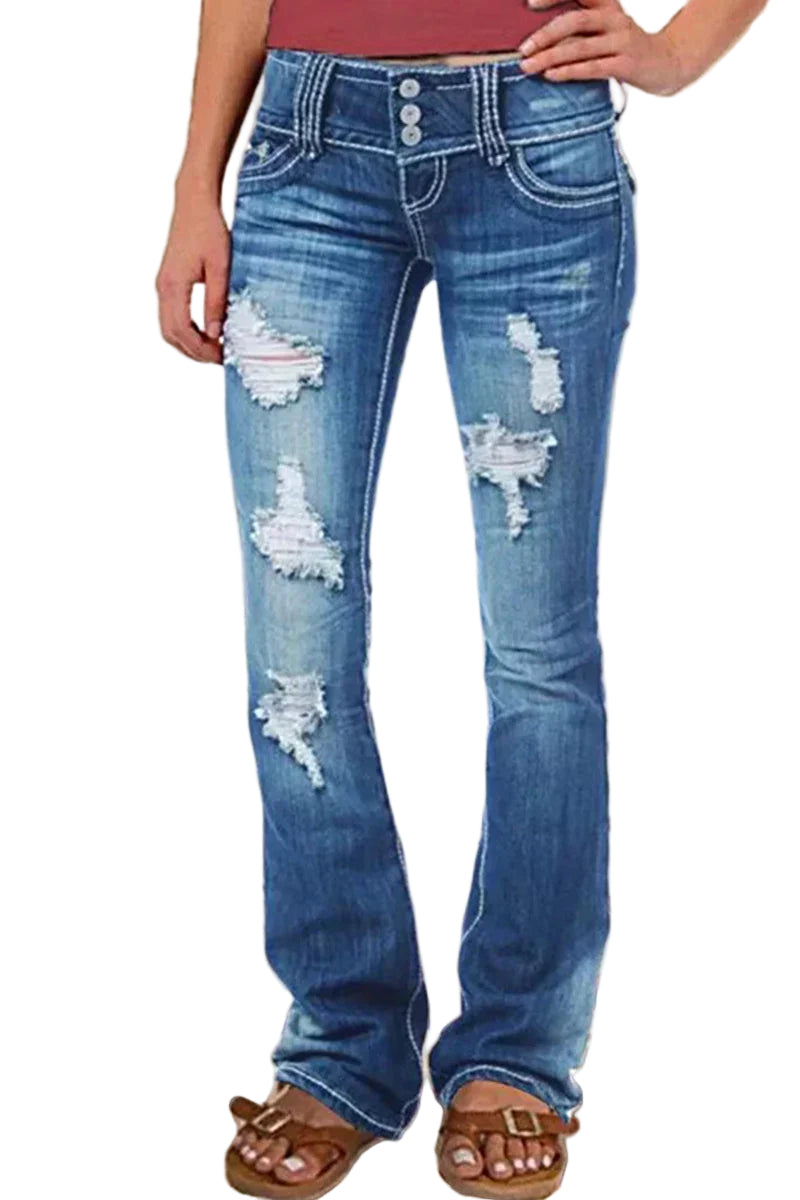 Dame Bootcut Jeans Rippede 0