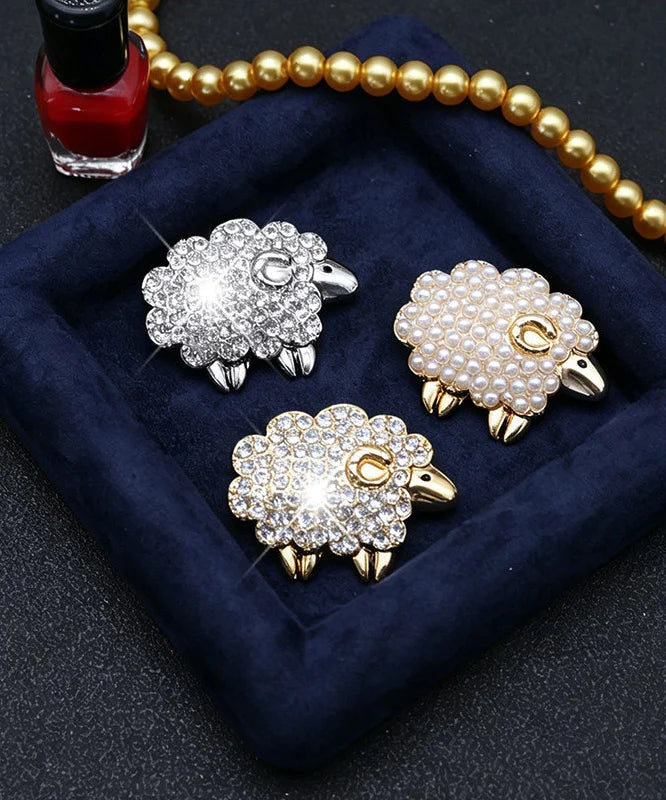Dame Broche Får Design med Zirkon Detaljer 3