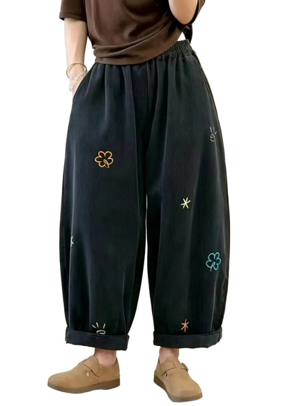 Dame Bukser Baggy Med Broderede Lommer Vintage Stil 0