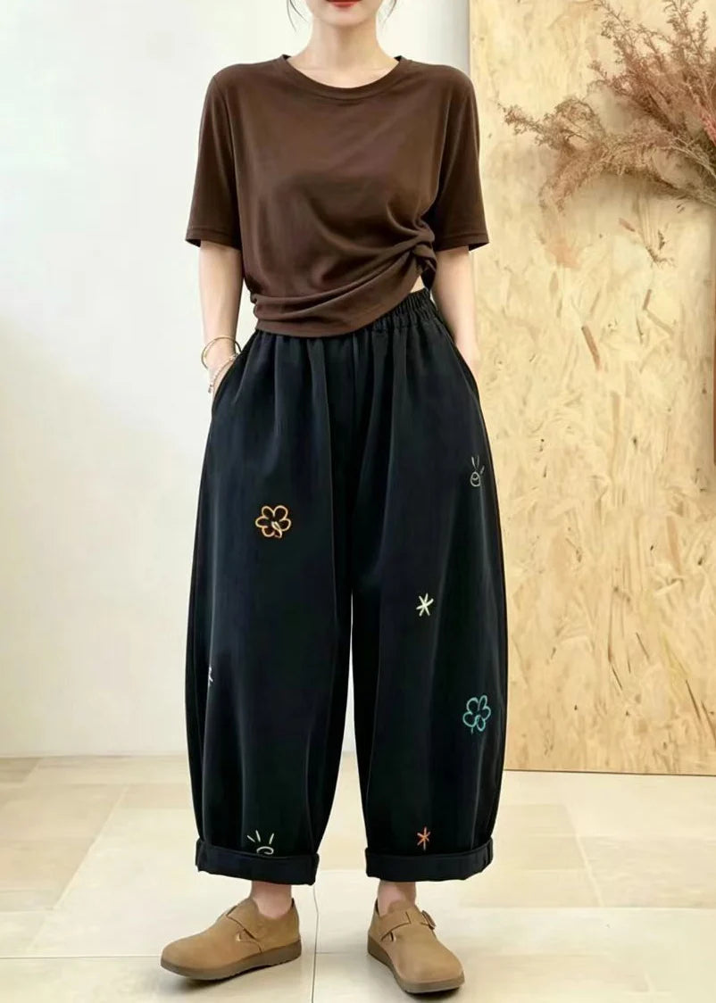 Dame Bukser Baggy Med Broderede Lommer Vintage Stil 2