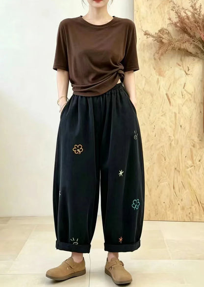 Dame Bukser Baggy Med Broderede Lommer Vintage Stil 2