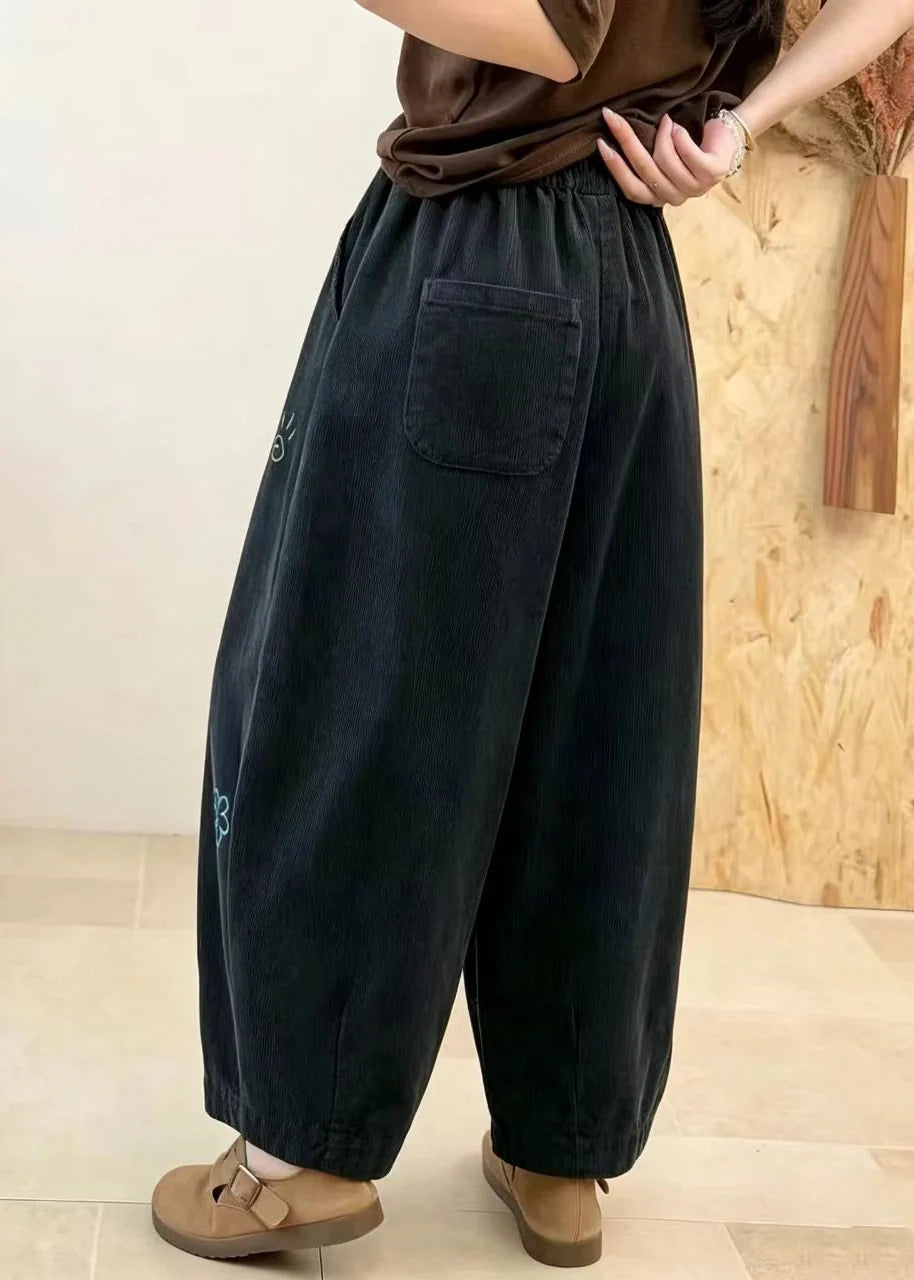 Dame Bukser Baggy Med Broderede Lommer Vintage Stil 3