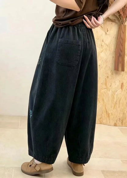 Dame Bukser Baggy Med Broderede Lommer Vintage Stil 3