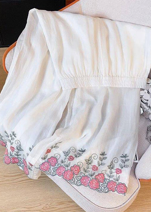 Dame Bukser Boheme Stil Med Broderi Elastisk Talje Løs Pasform 1
