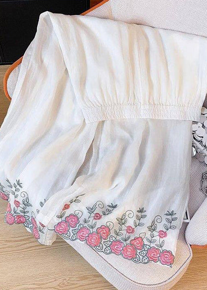 Dame Bukser Boheme Stil Med Broderi Elastisk Talje Løs Pasform 1
