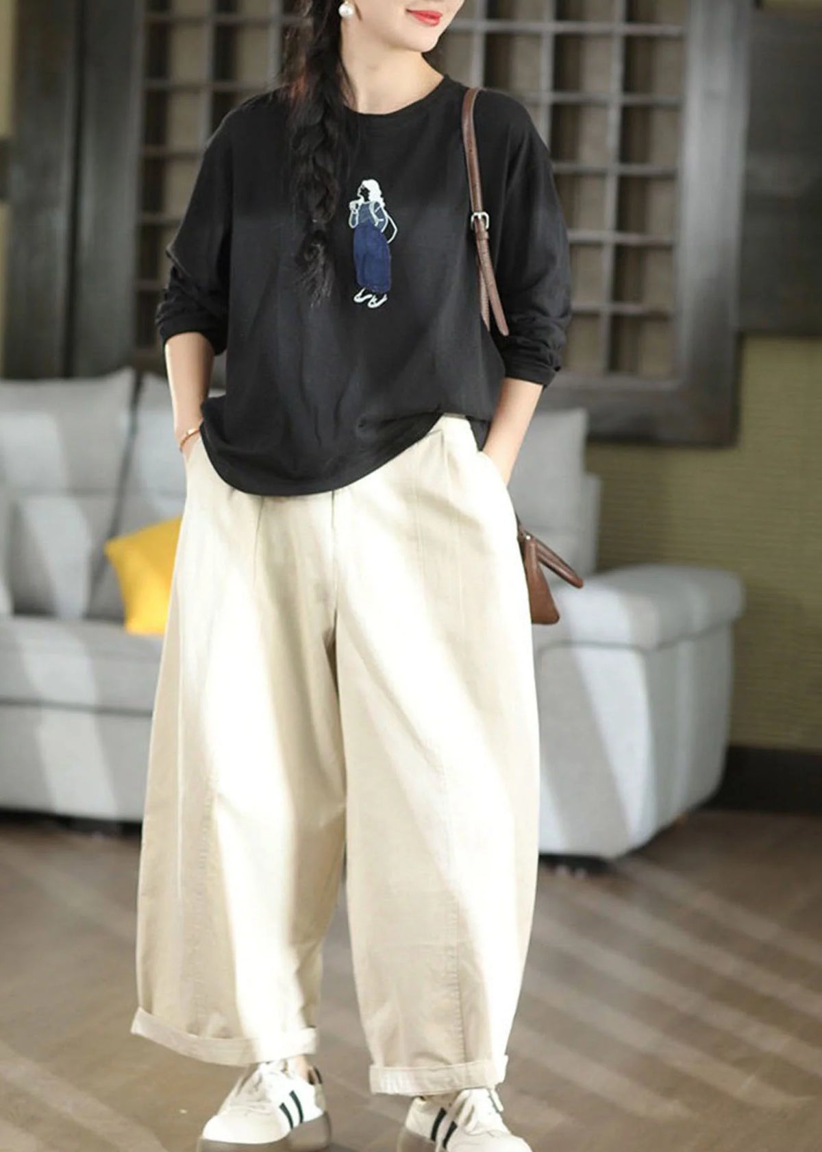 Dame Bukser Oversized med Vide Ben til Afslappet Stil 2