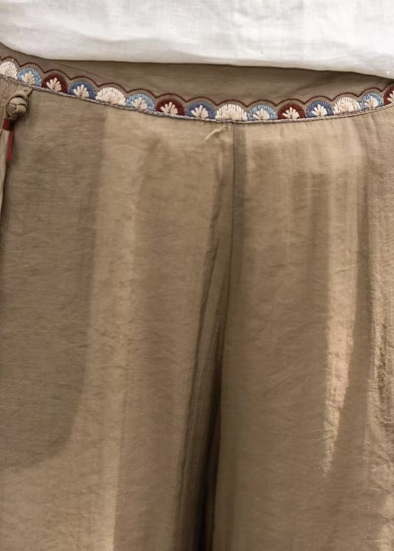 Dame Bukser Vintage med Brede Ben og Broderet Detalje 4