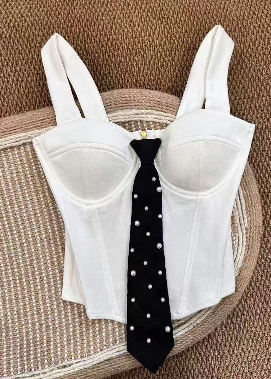 Dame Bustier Top Med Perle Detaljer og Slank Pasform 0
