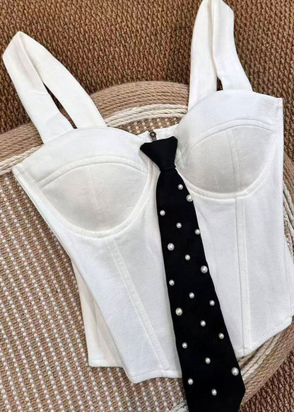 Dame Bustier Top Med Perle Detaljer og Slank Pasform 1