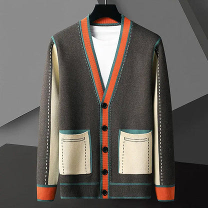 Dame Cardigan Geometrisk Strik Med Knaplukning 1