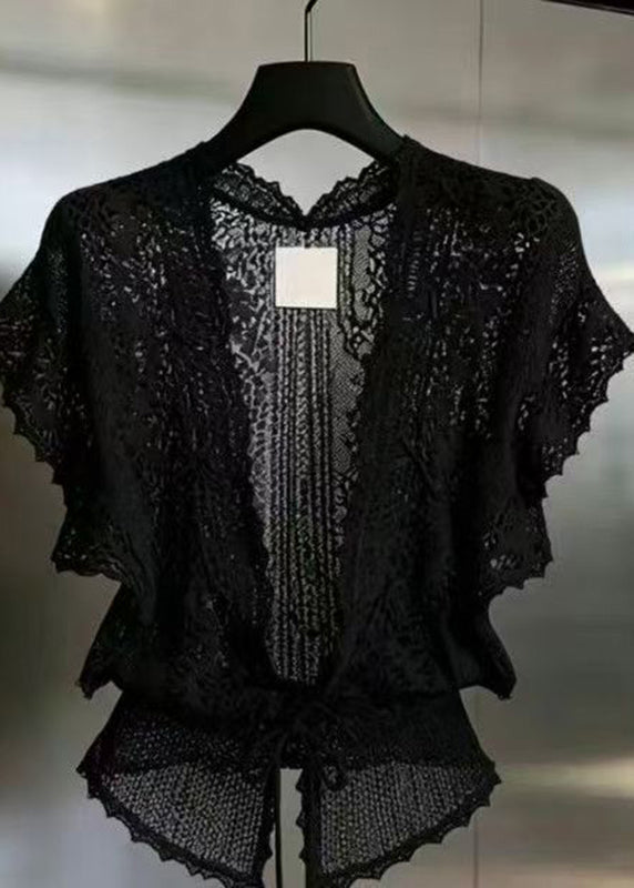 Dame Cardigan V-hals Med Blonde Detaljer Korte Ærmer 1