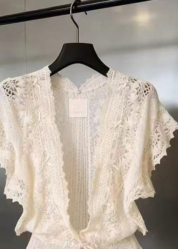 Dame Cardigan V-hals Med Blonde Detaljer Korte Ærmer 2