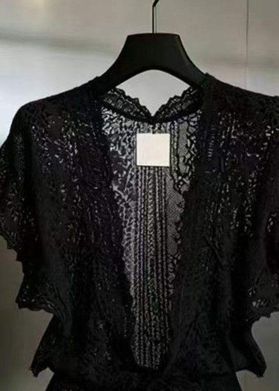 Dame Cardigan V-hals Med Blonde Detaljer Korte Ærmer 3