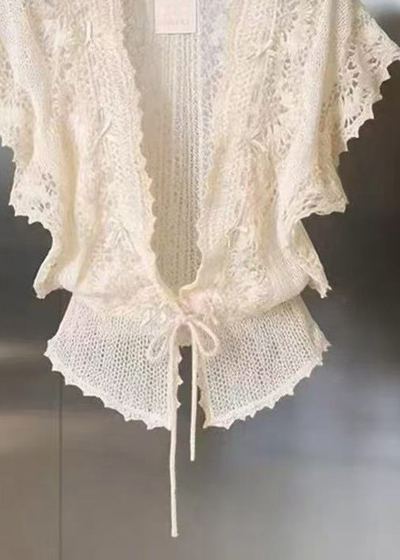 Dame Cardigan V-hals Med Blonde Detaljer Korte Ærmer 4