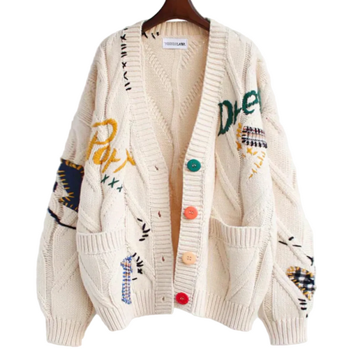 Dame Cardigan med Broderi og Lange Ærmer 0