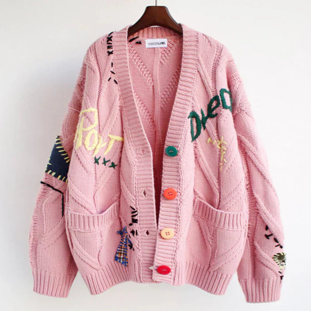Dame Cardigan med Broderi og Lange Ærmer 1