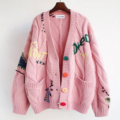 Dame Cardigan med Broderi og Lange Ærmer 1