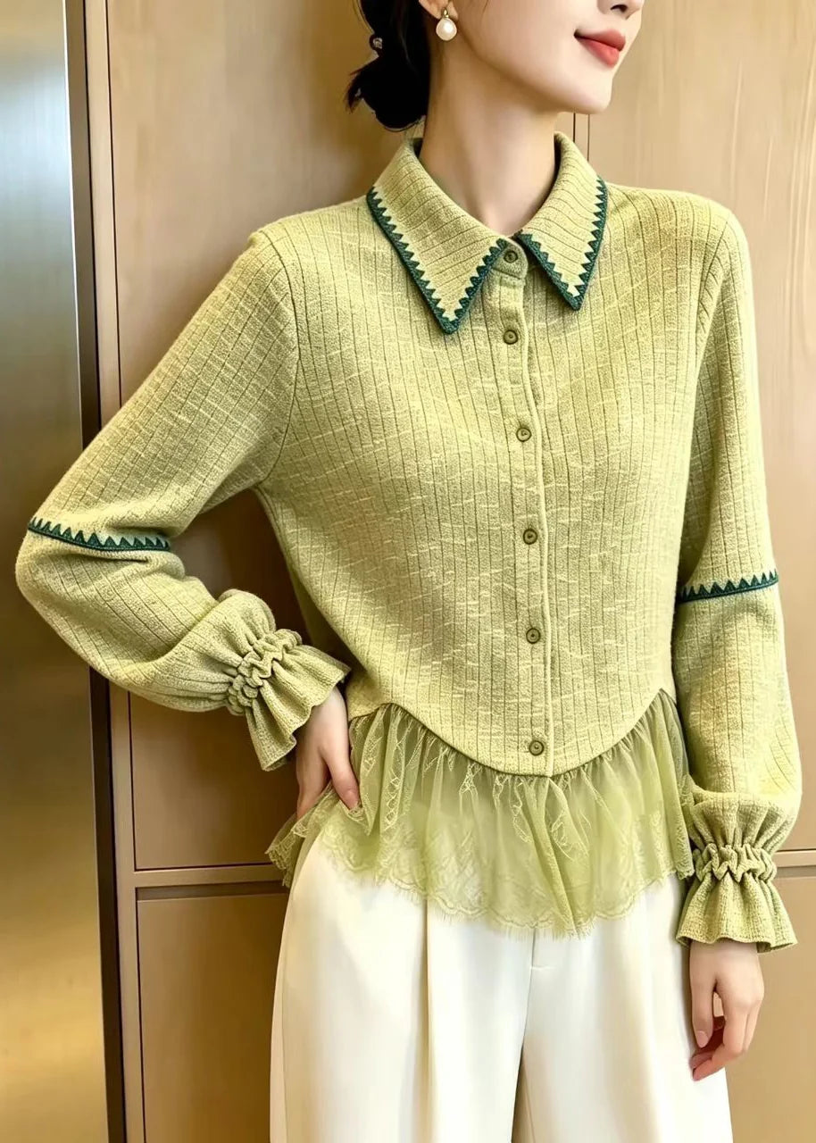 Dame Cardigan med Nedhængt Krave og Patchwork Detaljer 4