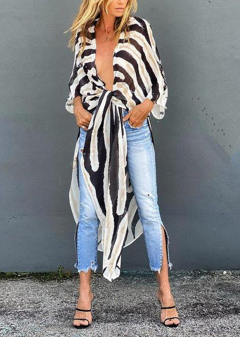 Dame Cardigan med Zebramønster og Asymmetrisk Design 1