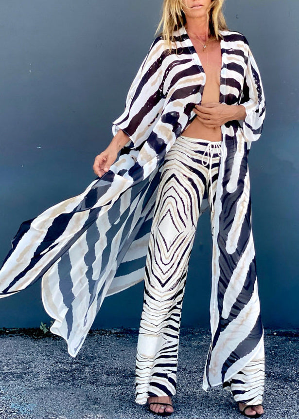 Dame Cardigan med Zebramønster og Asymmetrisk Design 2
