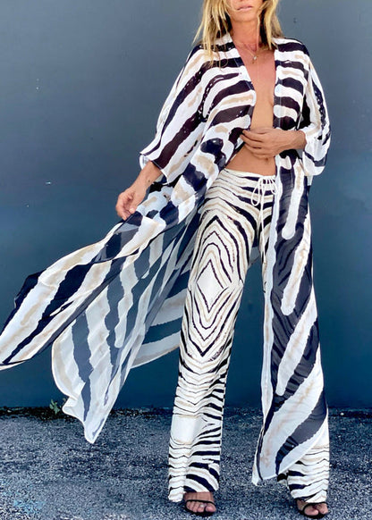 Dame Cardigan med Zebramønster og Asymmetrisk Design 2