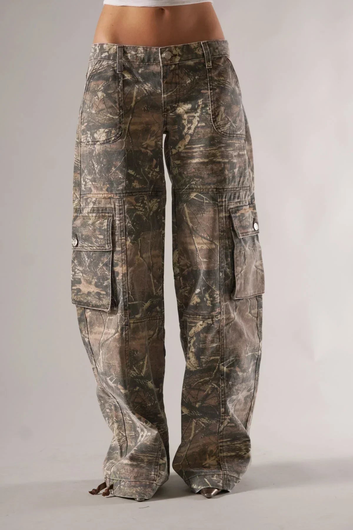 Dame Cargo Bukser Camouflage Stil Med Funktionelle Lommer 3