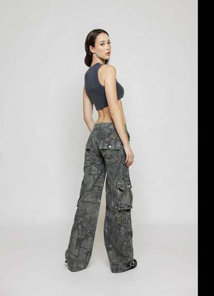 Dame Cargo Bukser Camouflage Stil Med Funktionelle Lommer 4