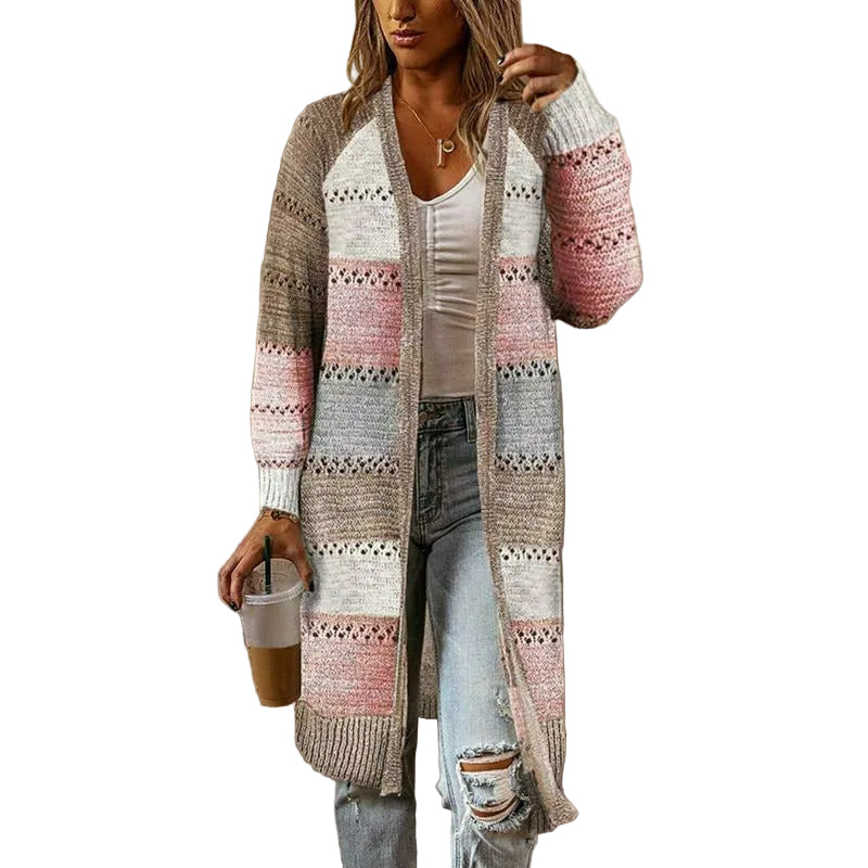 Dame Casual Cardigan Stribet Design til Lag-på-Lag Styling 0