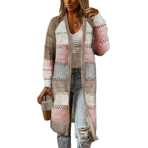 Dame Casual Cardigan Stribet Design til Lag-på-Lag Styling 0