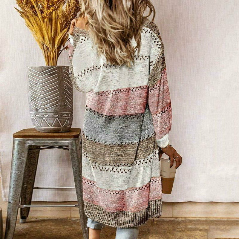 Dame Casual Cardigan Stribet Design til Lag-på-Lag Styling 1