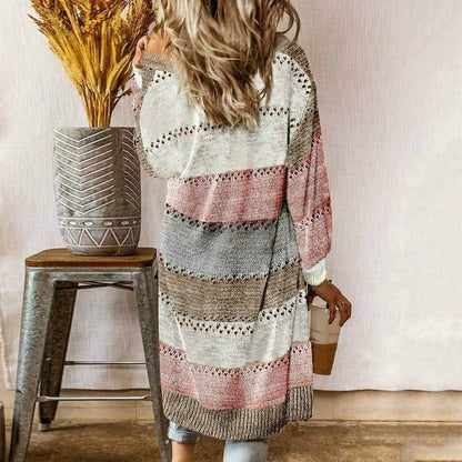 Dame Casual Cardigan Stribet Design til Lag-på-Lag Styling 1