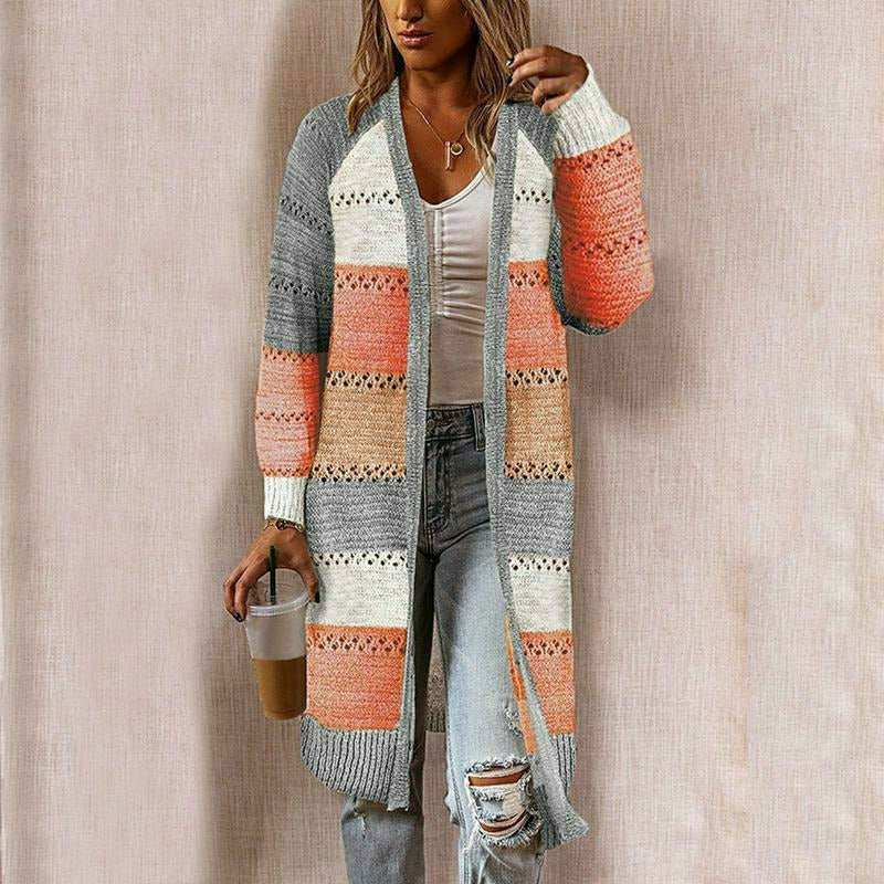 Dame Casual Cardigan Stribet Design til Lag-på-Lag Styling 2