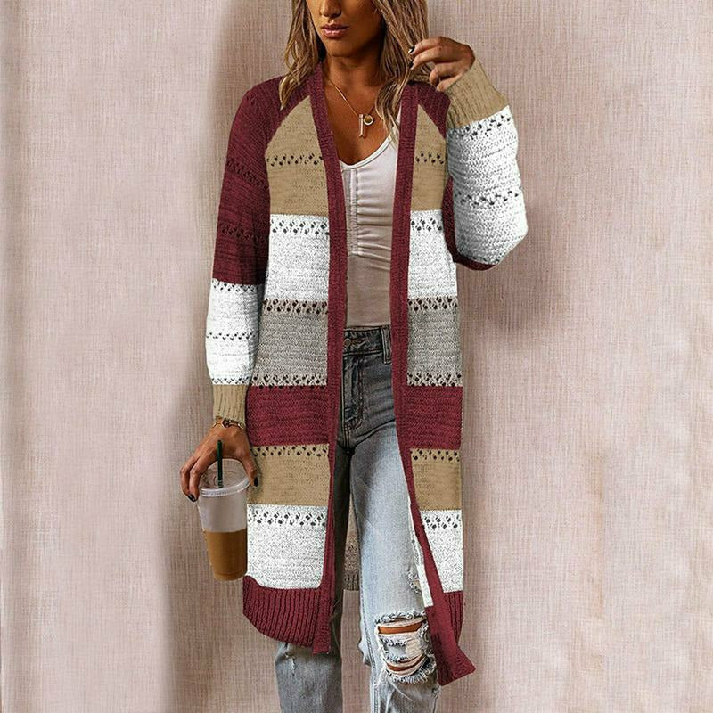 Dame Casual Cardigan Stribet Design til Lag-på-Lag Styling 3