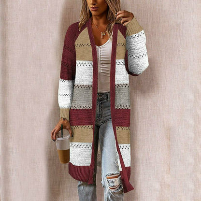 Dame Casual Cardigan Stribet Design til Lag-på-Lag Styling 3