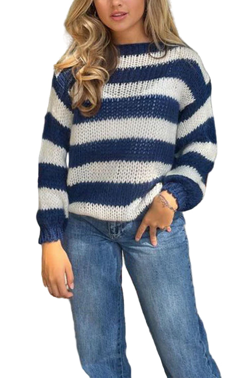 Dame Casual Pullover Sweater med Striber 0
