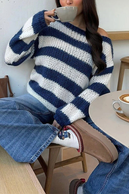 Dame Casual Pullover Sweater med Striber 1