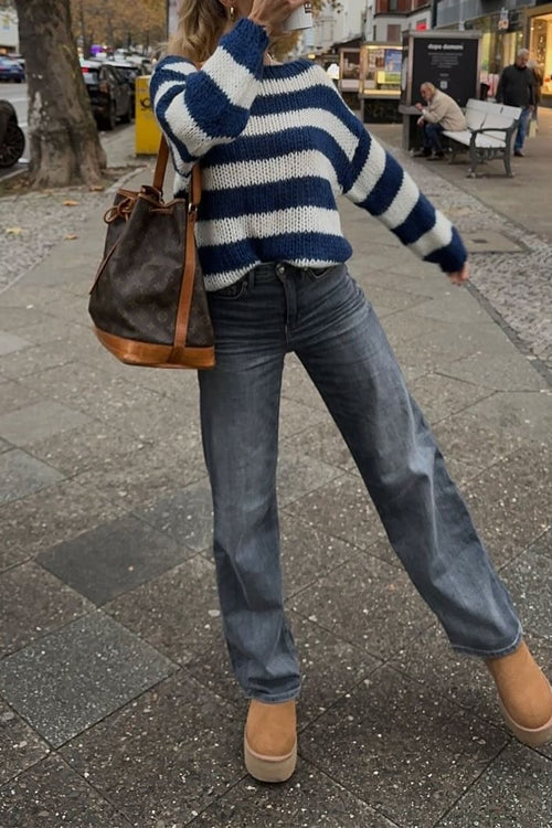 Dame Casual Pullover Sweater med Striber 4