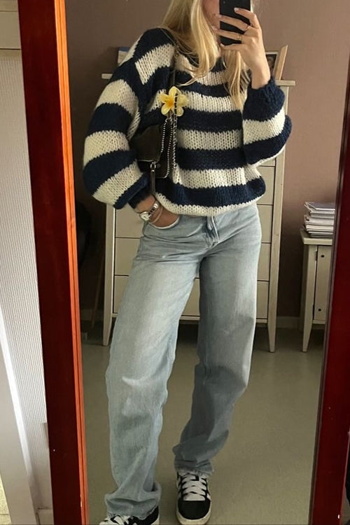 Dame Casual Pullover Sweater med Striber 6
