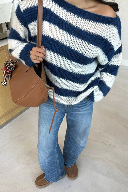 Dame Casual Pullover Sweater med Striber 7
