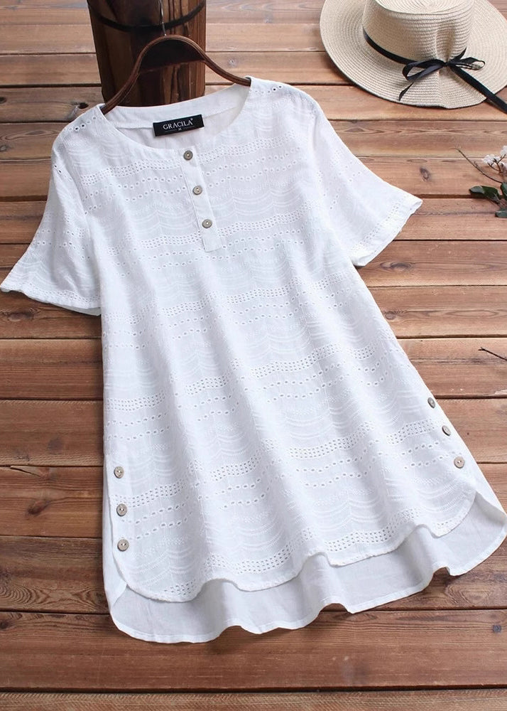 Dame Casual Top med Broderi og Patchwork 0