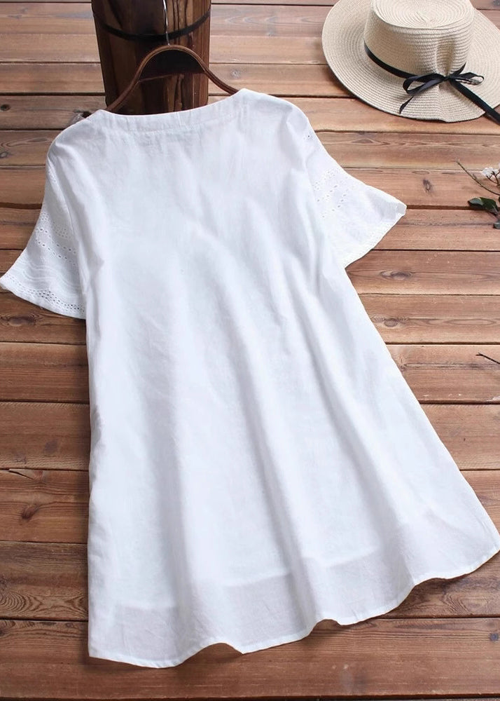 Dame Casual Top med Broderi og Patchwork 3