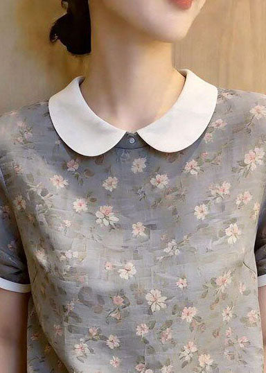Dame Chiffon Skjorte med Print og Snoretræk 1