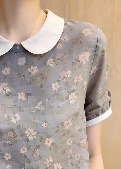 Dame Chiffon Skjorte med Print og Snoretræk 2