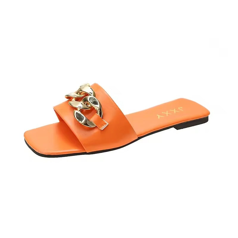 Dame Chunky Chain Link Flats Firkantede Tåer 10