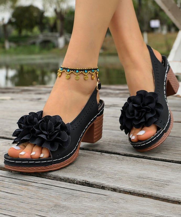 Dame Chunky Sandaler med Blomsterdesign 2