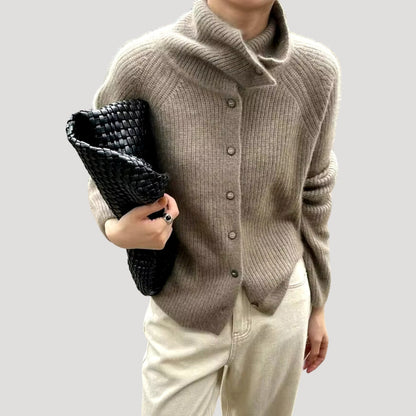 Dame Chunky Strik Cardigan Med Høj Krave 0