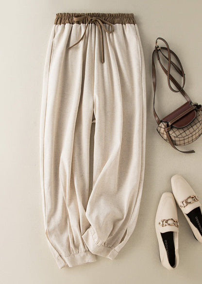Dame Crop Bukser Med Bindebånd Og Lommer Baggy Casual Stil 1