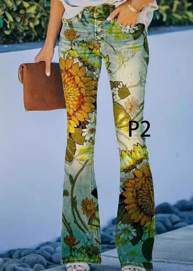 Dame Denim Flare Bukser Højtaljede Moderne Print 1