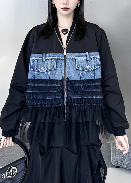 Dame Denim Jakke Oversized Patchwork Design 1