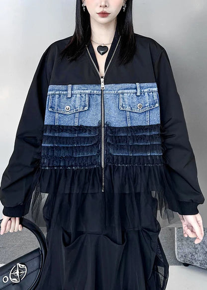 Dame Denim Jakke Oversized Patchwork Design 1